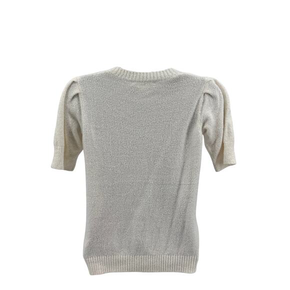 Rachel Zoe Short Sleeve Sweater Top WMN XS White Pleated Shoulder Crew Neck Soft - Picture 3 of 6
